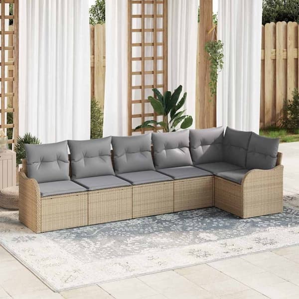 vidaXL Trädgårdsoffset 6 st Beige konstrotting Beige