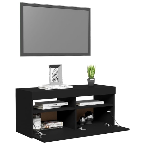 vidaXL TV-bänk med LED-belysning svart 90x35x40 cm Svart