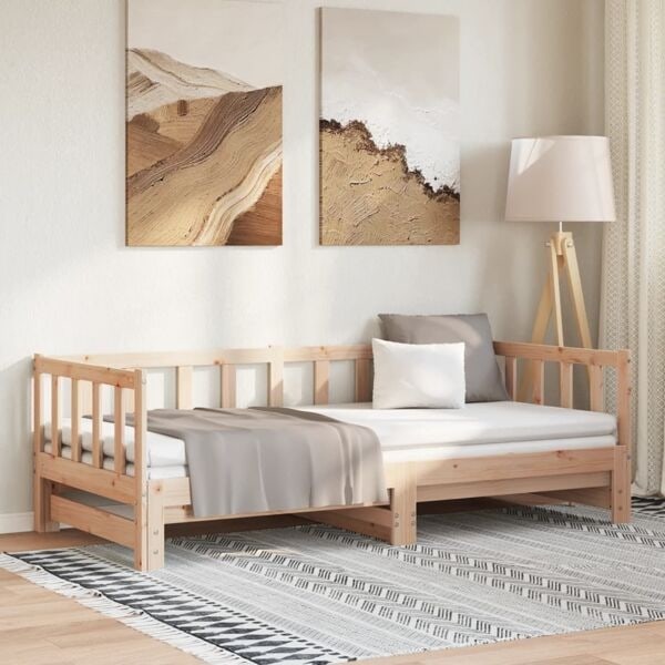 vidaXL Utdragbar dagbädd 2x(80x200) cm massiv furu Brun