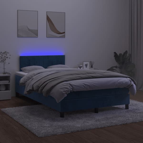 vidaXL Ramsäng med madrass & LED mörkblå 120x190 cm sammet Blå