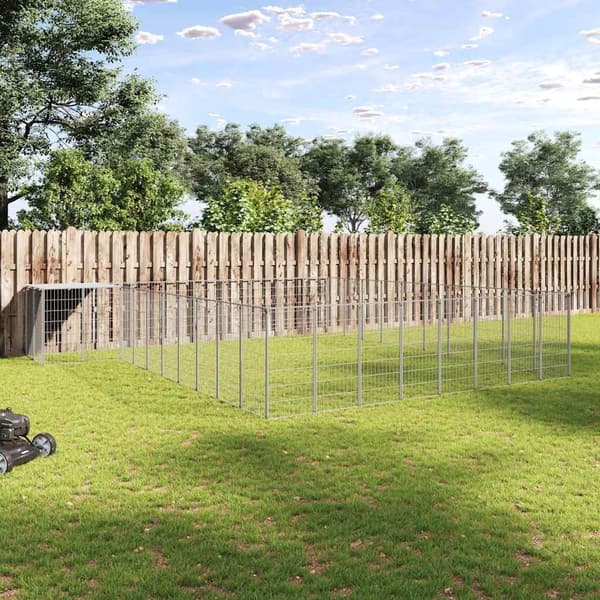vidaXL Hundgård silver 25,41 m² stål Silver