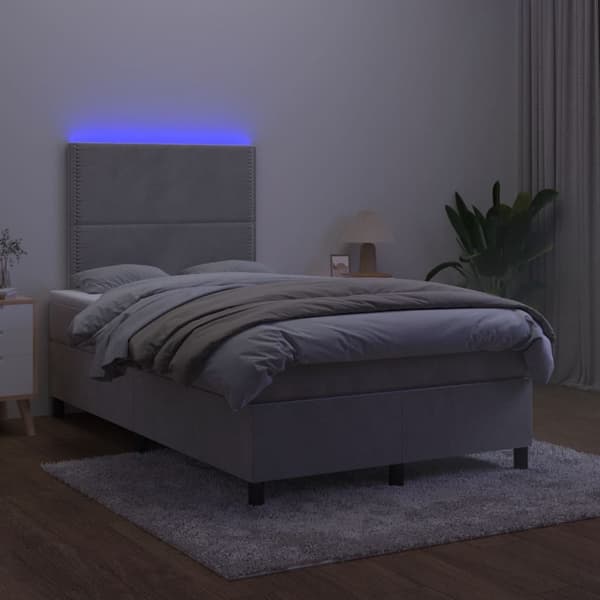 vidaXL Ramsäng med madrass & LED ljusgrå 120x190 cm sammet Grå