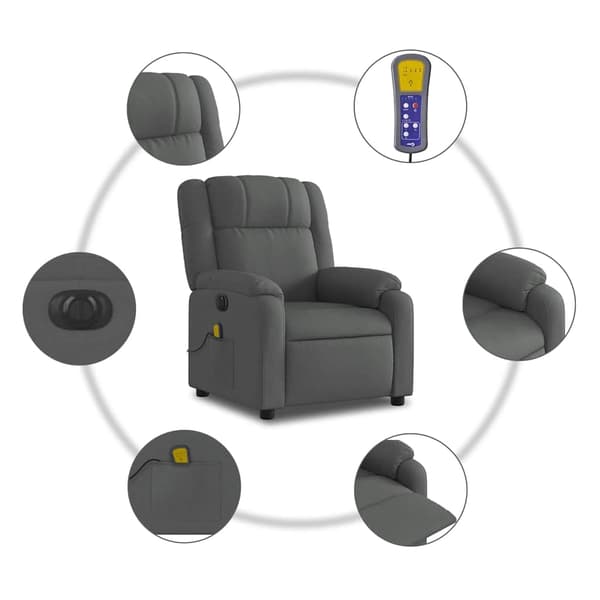 vidaXL Elektrisk massagefåtölj mörkgrå tyg Grå