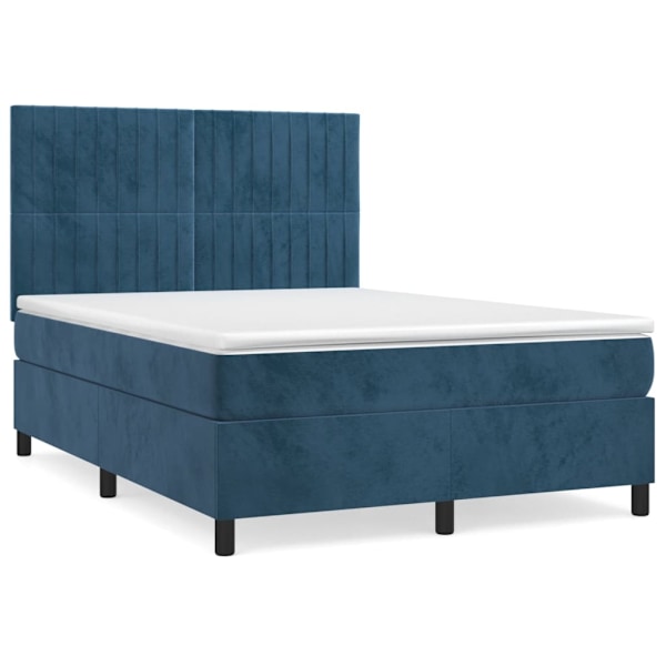 vidaXL Ramsäng med madrass mörkblå 140x190 cm sammet Blå