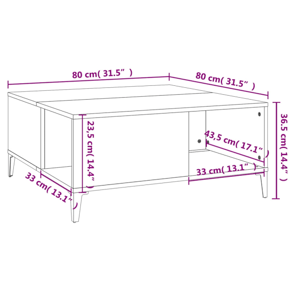 vidaXL Soffbord vit högglans 80x80x36,5 cm konstruerat trä Vit