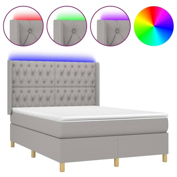 vidaXL Ramsäng med madrass & LED ljusgrå 140x190 cm tyg Grå