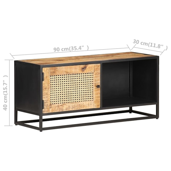 vidaXL TV-bänk 90x30x40 cm massivt grovt mangoträ och naturlig rotting Brun