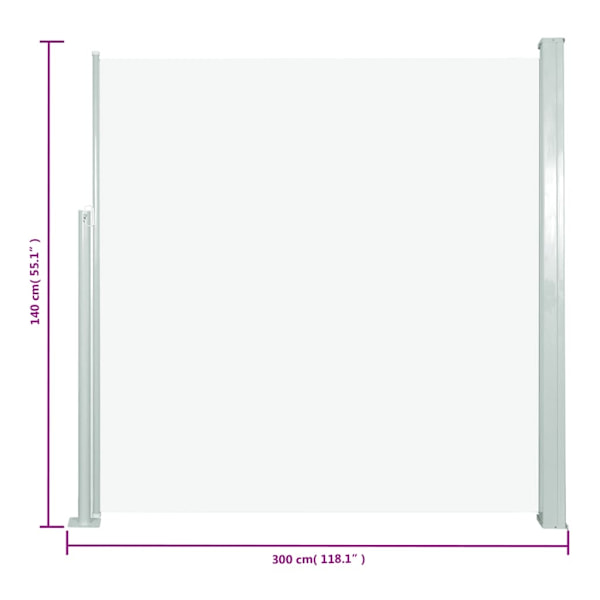 vidaXL Infällbar sidomarkis 140x300 cm gräddvit Creme