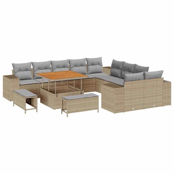 vidaXL Trädgårdsoffset 13 st Beige och Ljusgrå konstrotting Beige