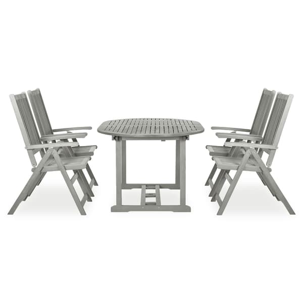 vidaXL 5-delad trädgårdsmatgrupp (150-200) x 100 cm massivt akaciaträ grå grå