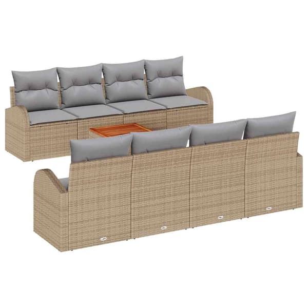 vidaXL Trädgårdsoffset 9 st Beige konstrotting Beige
