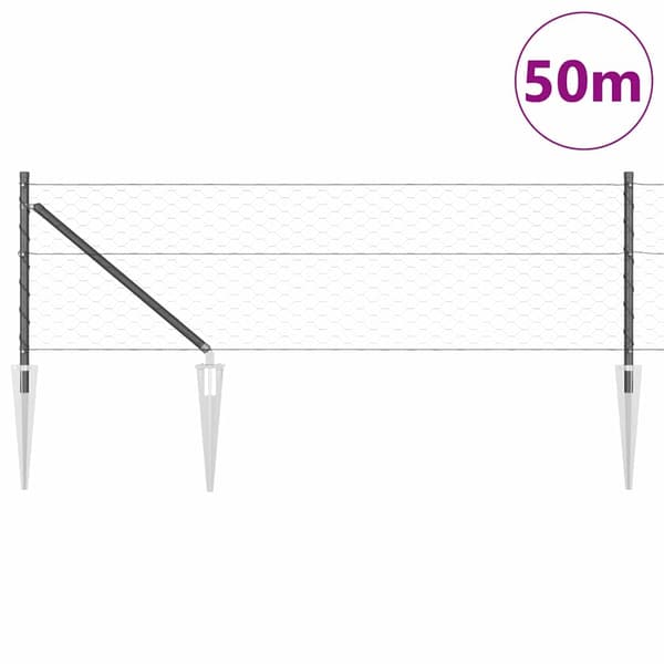 vidaXL Utomhus hexagonal stängsel med stolpe 50 x 0,6 m Grå Mesh Grå
