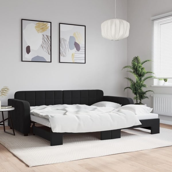 vidaXL Dagbädd utdragbar svart 90x190 cm sammet Svart