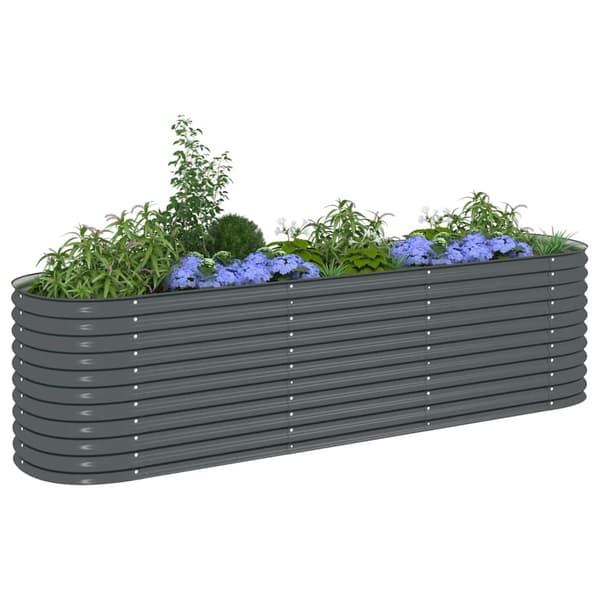 vidaXL Odlingslåda upphöjd galvaniserat stål 320x80x81 cm grå grå