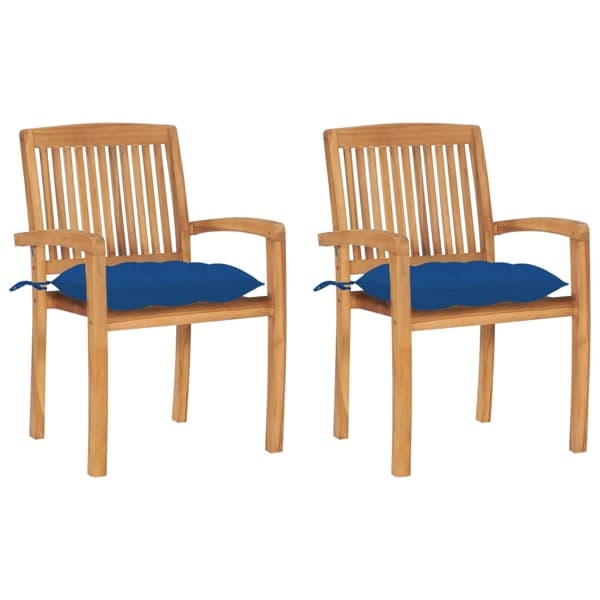 vidaXL Trädgårdsstolar 2 st med blåa dynor massiv teak Blå