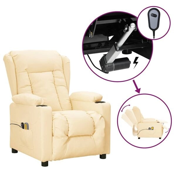 vidaXL Elektrisk massagefåtölj gräddvit konstläder Kräm