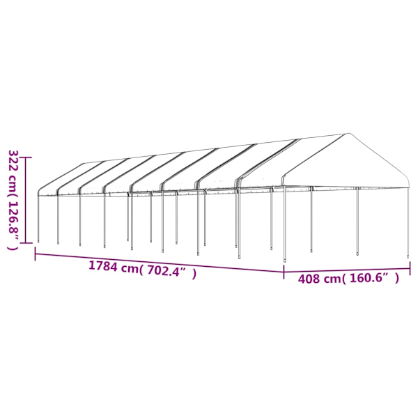 vidaXL Paviljong med tak vit 17,84x4,08x3,22 m polyeten Vit