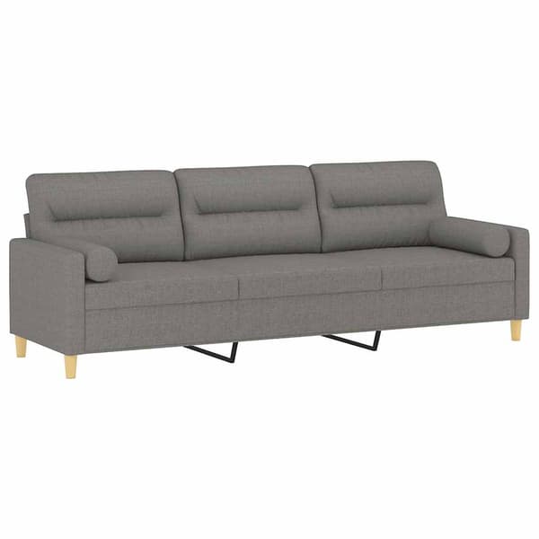 vidaXL 3-sitssoffa med kuddar&delar mörkgrå 210 cm tyg Grå