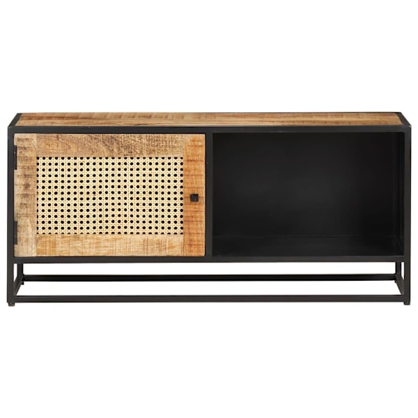 vidaXL TV-bänk 90x30x40 cm massivt grovt mangoträ och naturlig rotting Brun