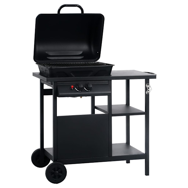 vidaXL Gasolgrill med sidobord i 3 nivåer svart Svart