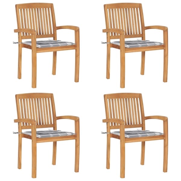 vidaXL Stapelbara trädgårdsstolar med dynor 4 st massiv teak Brun