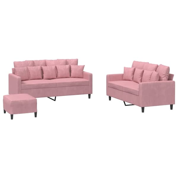 vidaXL Soffgrupp med dynor 3 delar rosa sammet Rosa