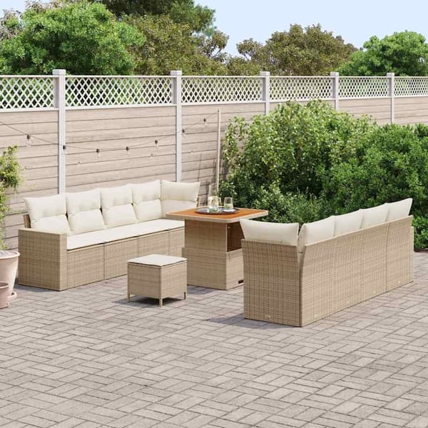 vidaXL Trädgårdsoffset 11 pcs Beige konstrotting Beige