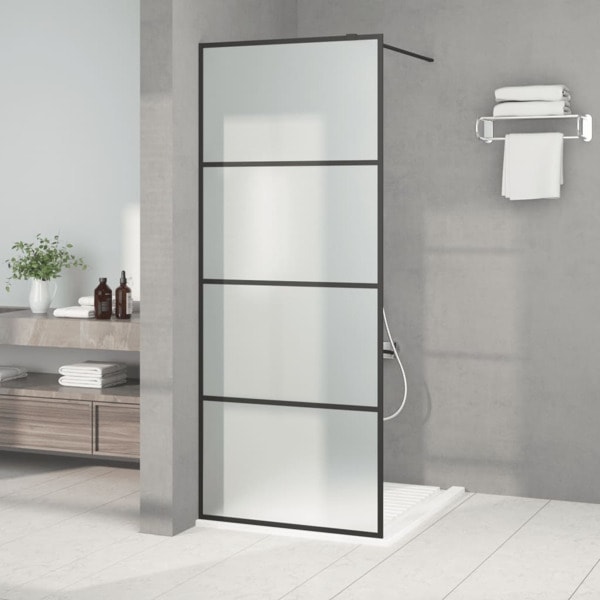 vidaXL Duschvägg svart 80x195 cm frostat ESG-glas Svart