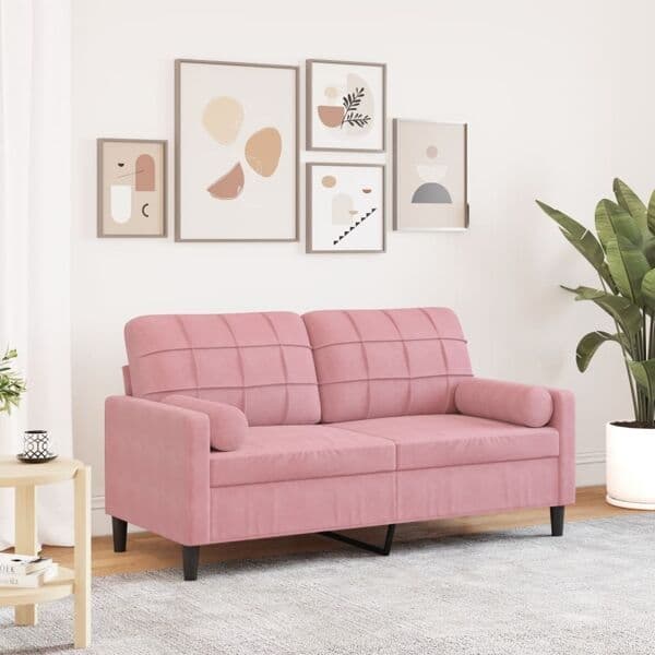 vidaXL 2-sitssoffa med prydnadskuddar rosa 140 cm sammet Rosa