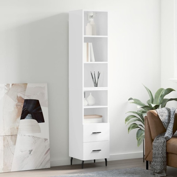vidaXL Högskåp vit högglans 34,5x34x180 cm konstruerat trä Vit