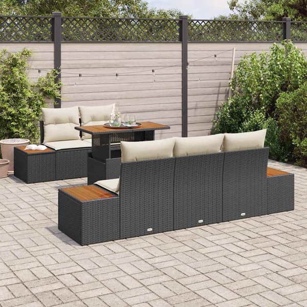 vidaXL Trädgårdsoffset 6 st Svart Poly rattan Svart