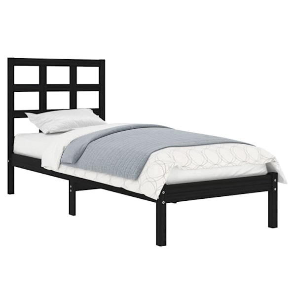 vidaXL Sängram svart massiv furu 75x190 cm Svart