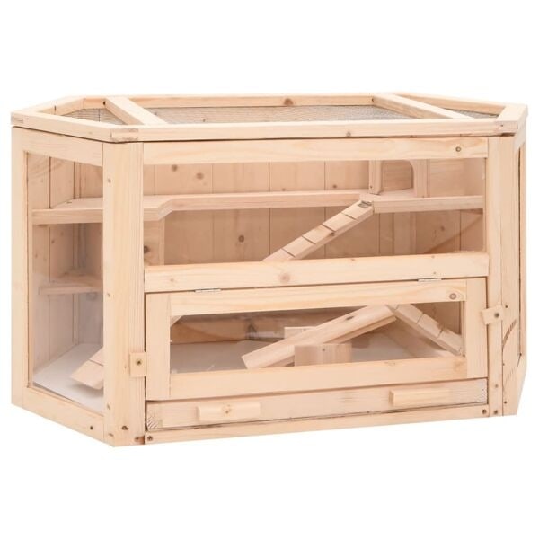 vidaXL Hamsterbur 80x40x43 cm massivt granträ Brun