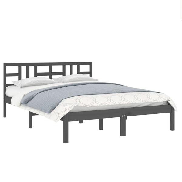 vidaXL Sängram grå massivt trä 200x200 cm Grå