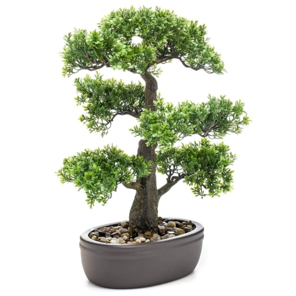 Emerald Konstväxt bonsaiträd fikus mini med brun bruka 43 cm Grön