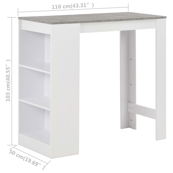 vidaXL Barbord med hylla vit 110x50x103 cm Vit