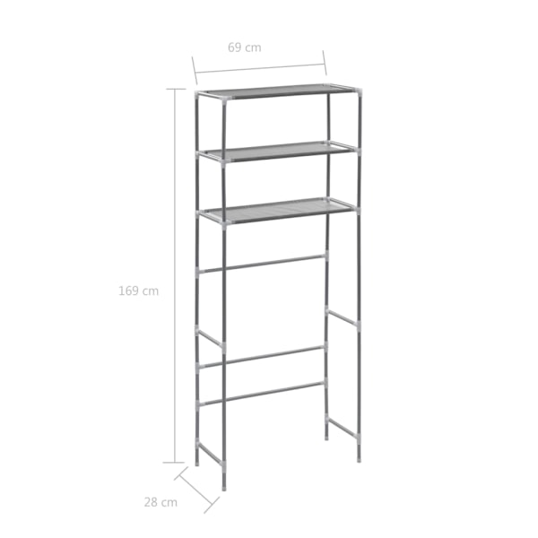 vidaXL Hylla för tvättmaskin med 3 hyllplan silver 69x28x169 cm Silver