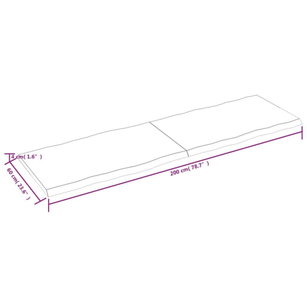 vidaXL Bordsskiva mörkbrun 200x60x(2-4) cm massivt trä levande kant Brun