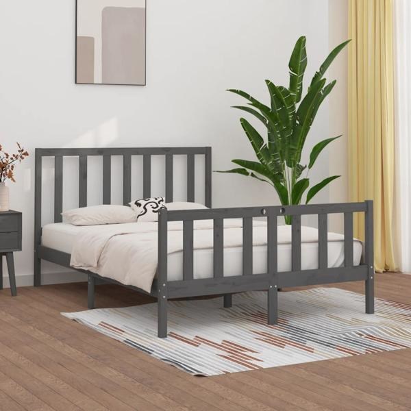 vidaXL Sängram grå massivt trä 135x190 cm Grå