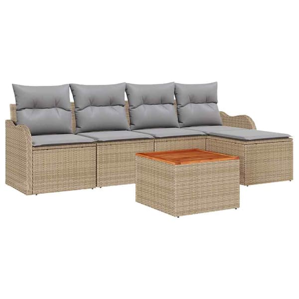vidaXL Trädgårdsoffset 6 st Beige konstrotting Beige