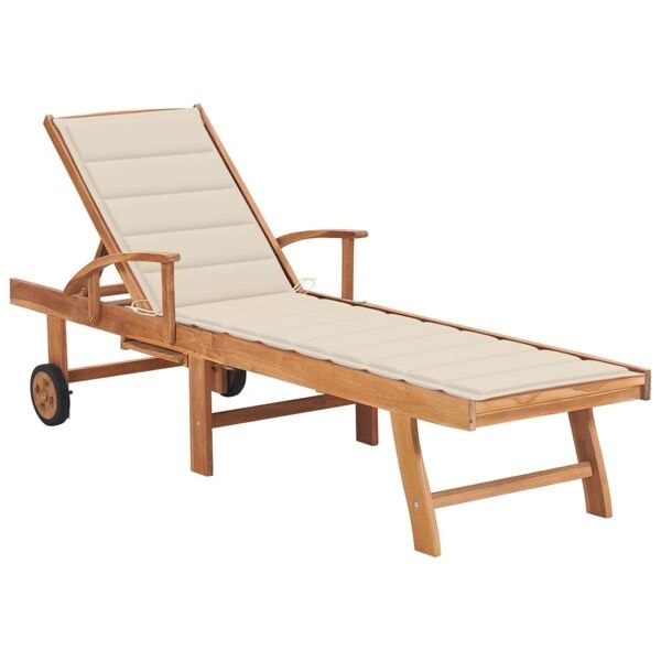 vidaXL Solsäng med gräddvit dyna massiv teak Creme