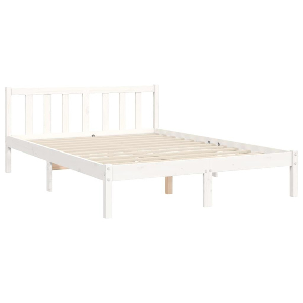 vidaXL Sängram med huvudgavel vit 140x190 cm massivt trä Vit