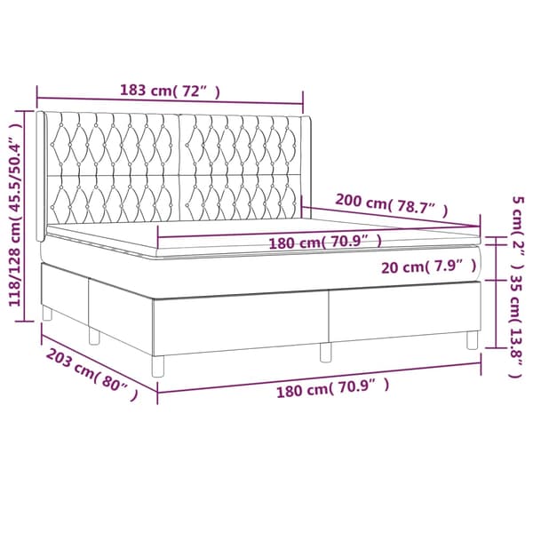 vidaXL Ramsäng med madrass & LED ljusgrå 180x200 cm tyg Grå