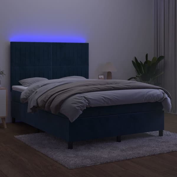 vidaXL Ramsäng med madrass & LED mörkblå 140x190 cm sammet Blå