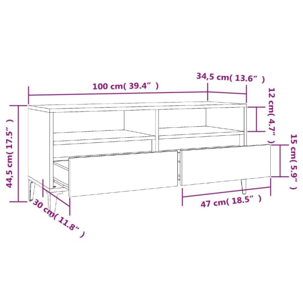 vidaXL Tv-bänk rökfärgad ek 100x34,5x44,5 cm konstruerat trä Brun