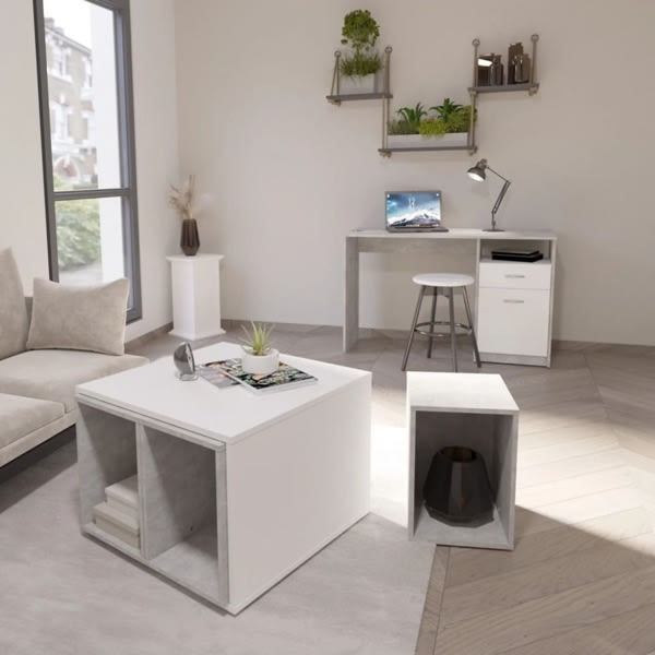 FMD Skrivbord med 1 låda 123x50x76,5 cm betong och vit grå
