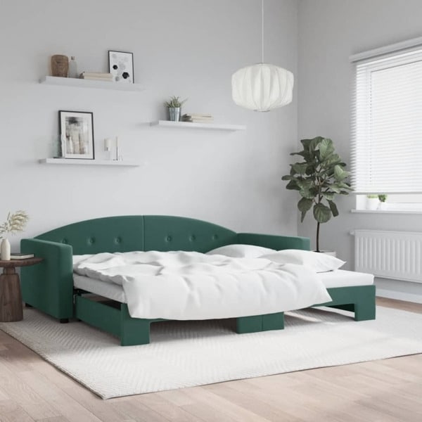 vidaXL Dagbädd utdragbar mörkgrön 100x200 cm sammet Grön