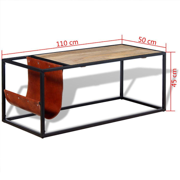 vidaXL Soffbord med tidningsställ 110x50x45 cm äkta läder multifärg