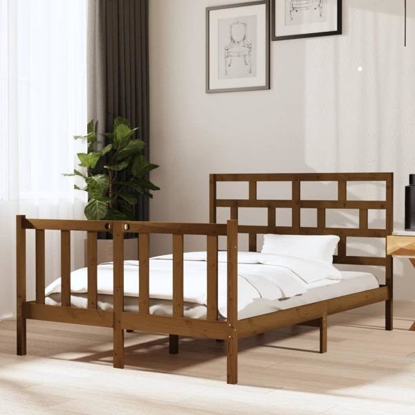 vidaXL Sängram honungsbrun massiv furu 120x190 cm Brun
