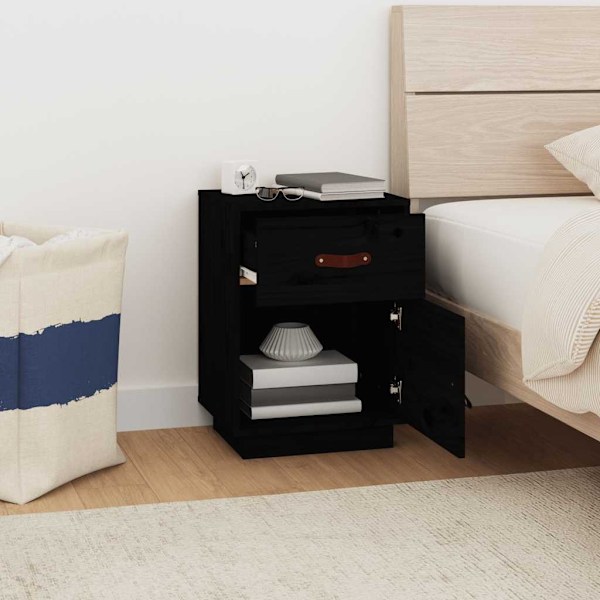 vidaXL Sängbord 2 st svart 40x34x55 cm massiv furu Svart